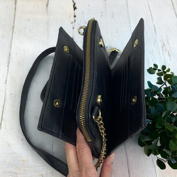 Steve Madden Black Crossbody With Gold Chain Strap Vegan Leather Small 8”x6” - Picture 8 of 10